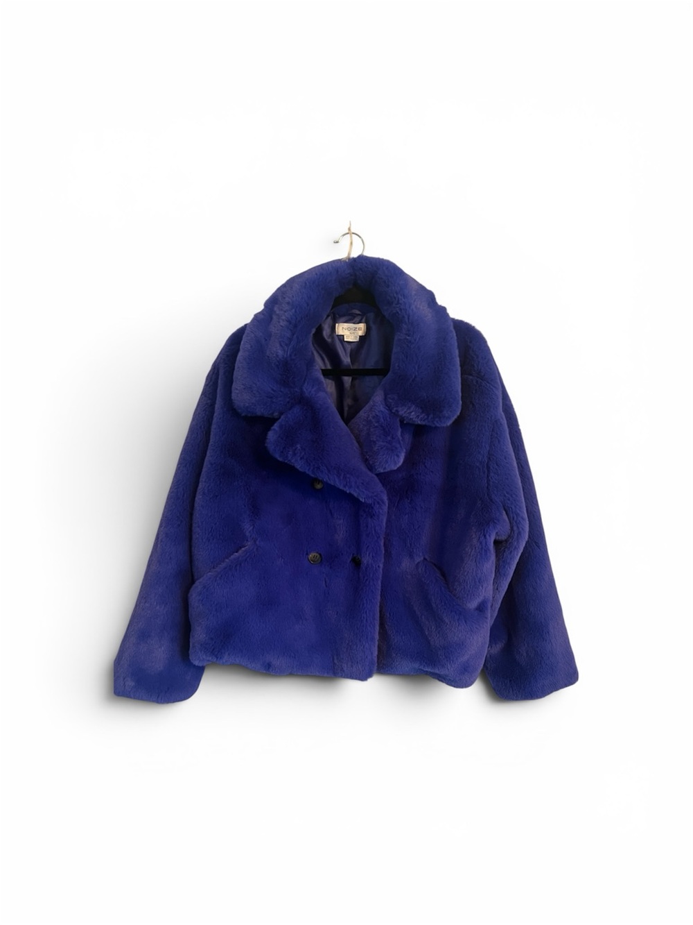 Noize Cropped Teddy Coat in Cobalt Blue